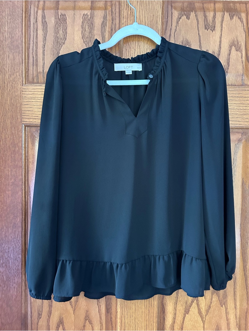 LOFT Black Ruffle-Hem Long Sleeve Blouse